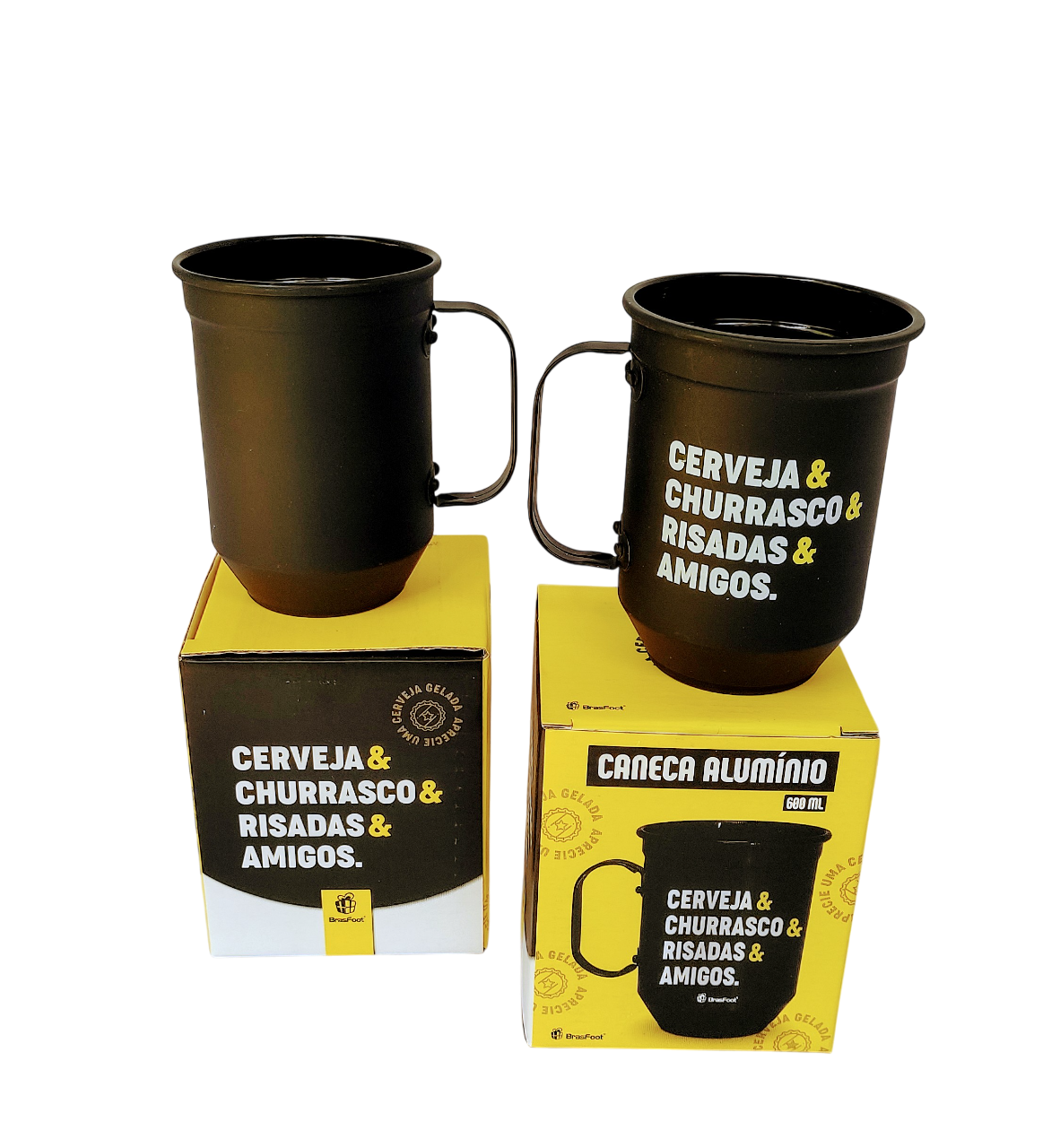 CANECA ALUMINIO 600 Ml Preta - Cerveja e Churrasco
