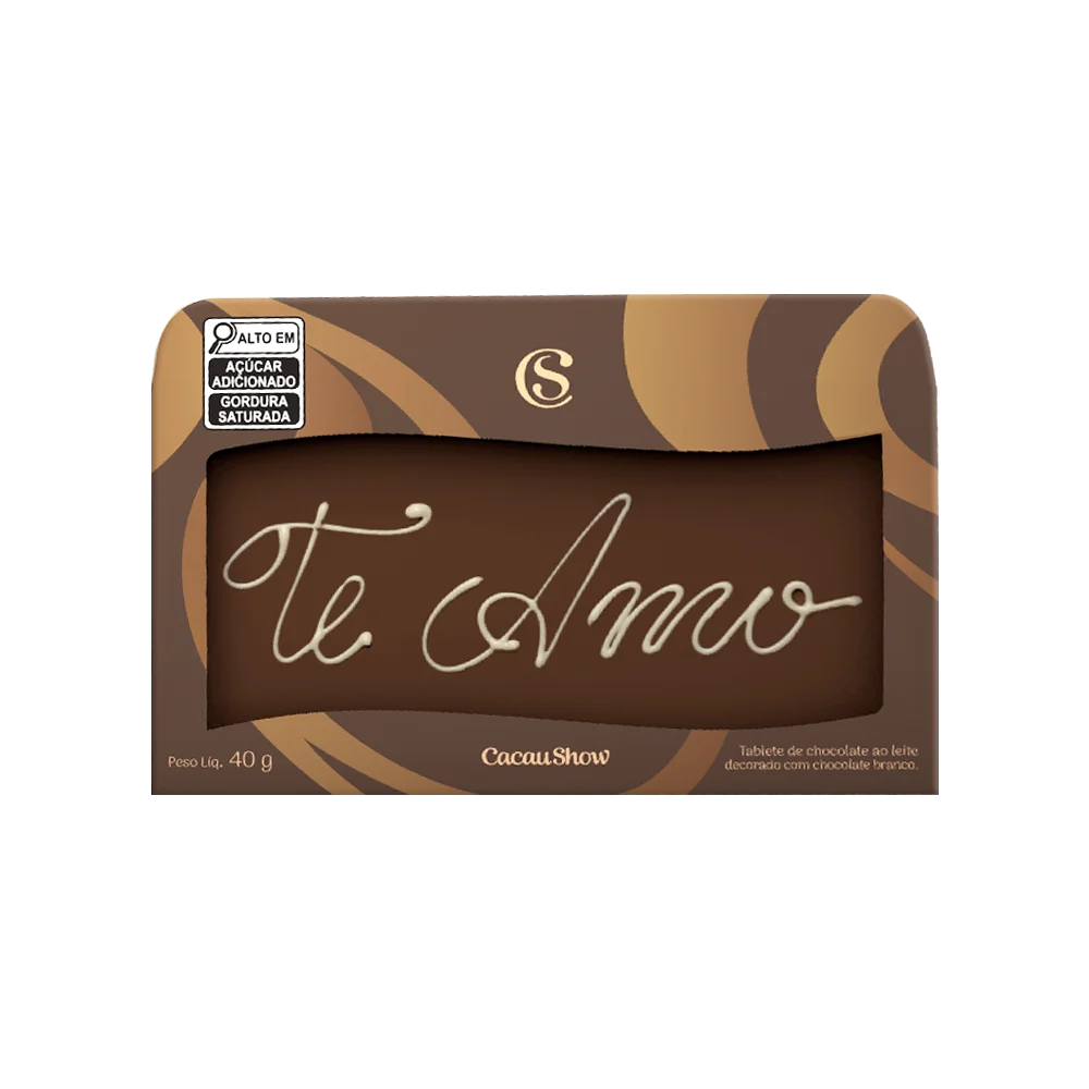 TABLETE AO LEITE TE AMO 40g CACAU SHOW